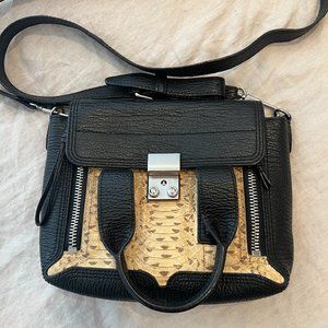 3.1 Phillip Lim Mini Pashli Black Leather Satchel Pony Hair Croc Embossed Bag